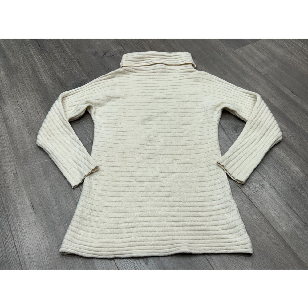Max Mara Ribbed Turtleneck Sweater Womens Small Cream Knit Stripe Classic‎